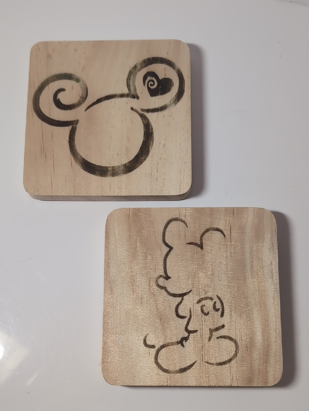 2 Wood Coasters with Mickey Mouse